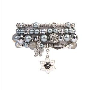 Beaded Flower Charm Stackable Bracelet